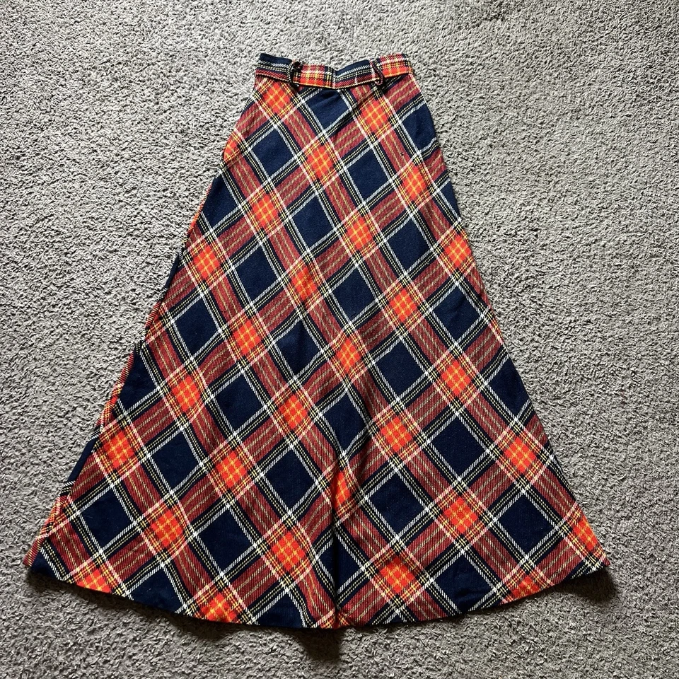 Vintage 1960s 70s Plaid Skirt Tartan Maxi Long A Line Checkered Retro Academia - Image 4 of 4