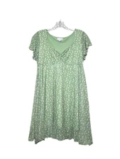 See You Monday Babydoll Dress Sage Green Mesh Ruched Sweetheart Floral Women XL
