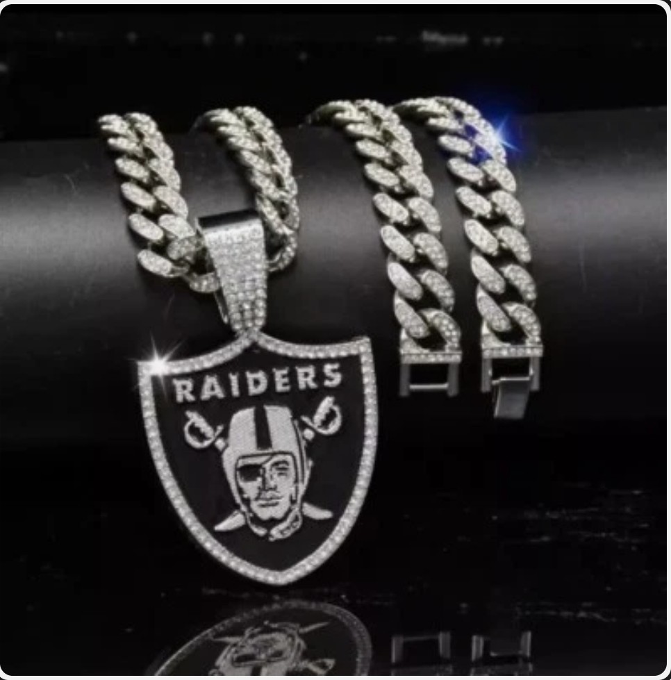 Las Vegas Raiders Silver CZ Chain Jewelry Bling Hip Hop Pendant