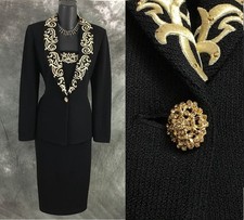 BEAUTIFUL st john evening knit black rhinestones embellished skirt suit 4