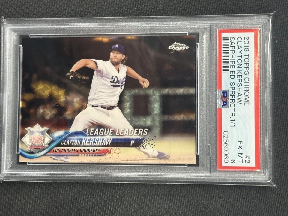 Clayton Kershaw 2018 Topps Chrome Sapphire Superfractor PSA 6 Dodgers #2 1/1
