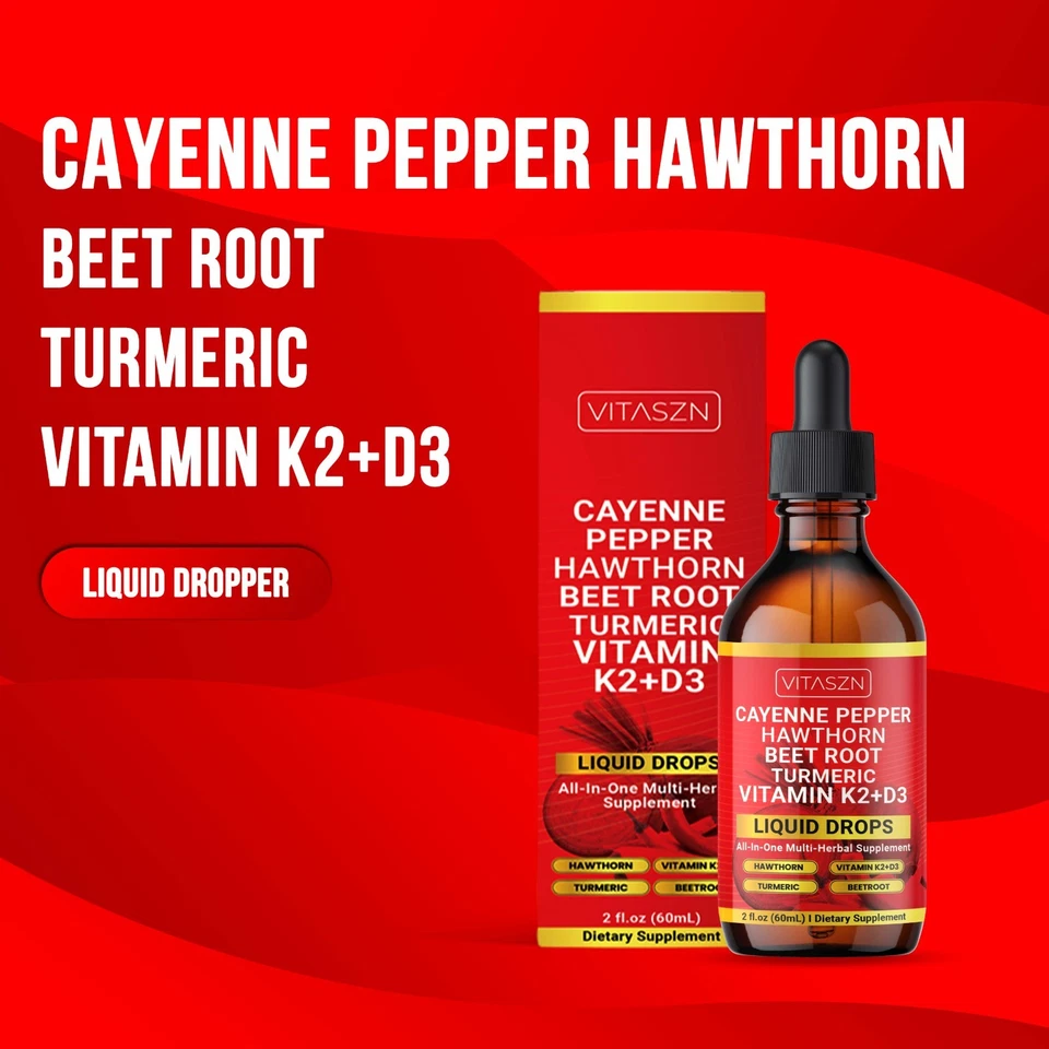Suplemento líquido de pimienta de cayena con baya de espino, vitamina D3 + K2, raíz de remolacha Foto 2 de 4