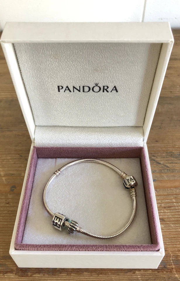 Auténtica pulsera Pandora y 2 dijes de plata de ley, caja, M - piedra de nacimiento mayo Foto 2 de 4