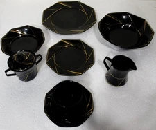 Gallery Collections Ranmaru 43 Pc Dinner Ware Black Gold Japan 8 place settings
