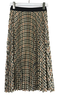Maje Skirt Womens Small Pleated Midi Multicolor Plaid Elastic Waistband