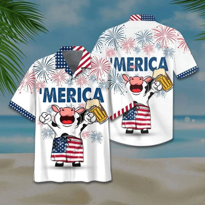 Funny Cow And Beer Aloha Hawaiian Shirts For Summer USA Independence Day Cow Ha