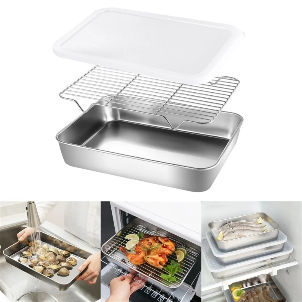 Multifunctional Stainless Steel Baking Tray with Cooling Rack and Cover Set