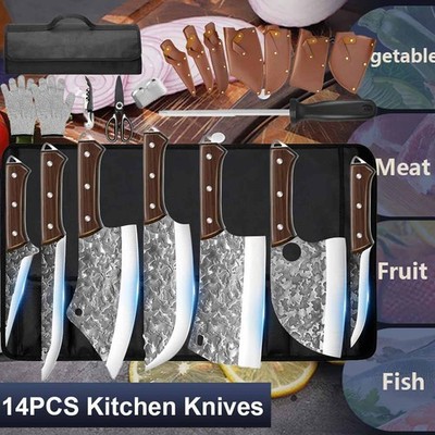 Serbian Chef Knife Set Hand Forged Butcher Knife Set with Bag Steel Meat Cleaver