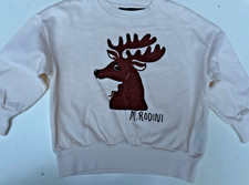 Mini Rodini Kid's Reindeer Sweatshirt Ivory Brown Size 2 16012B 