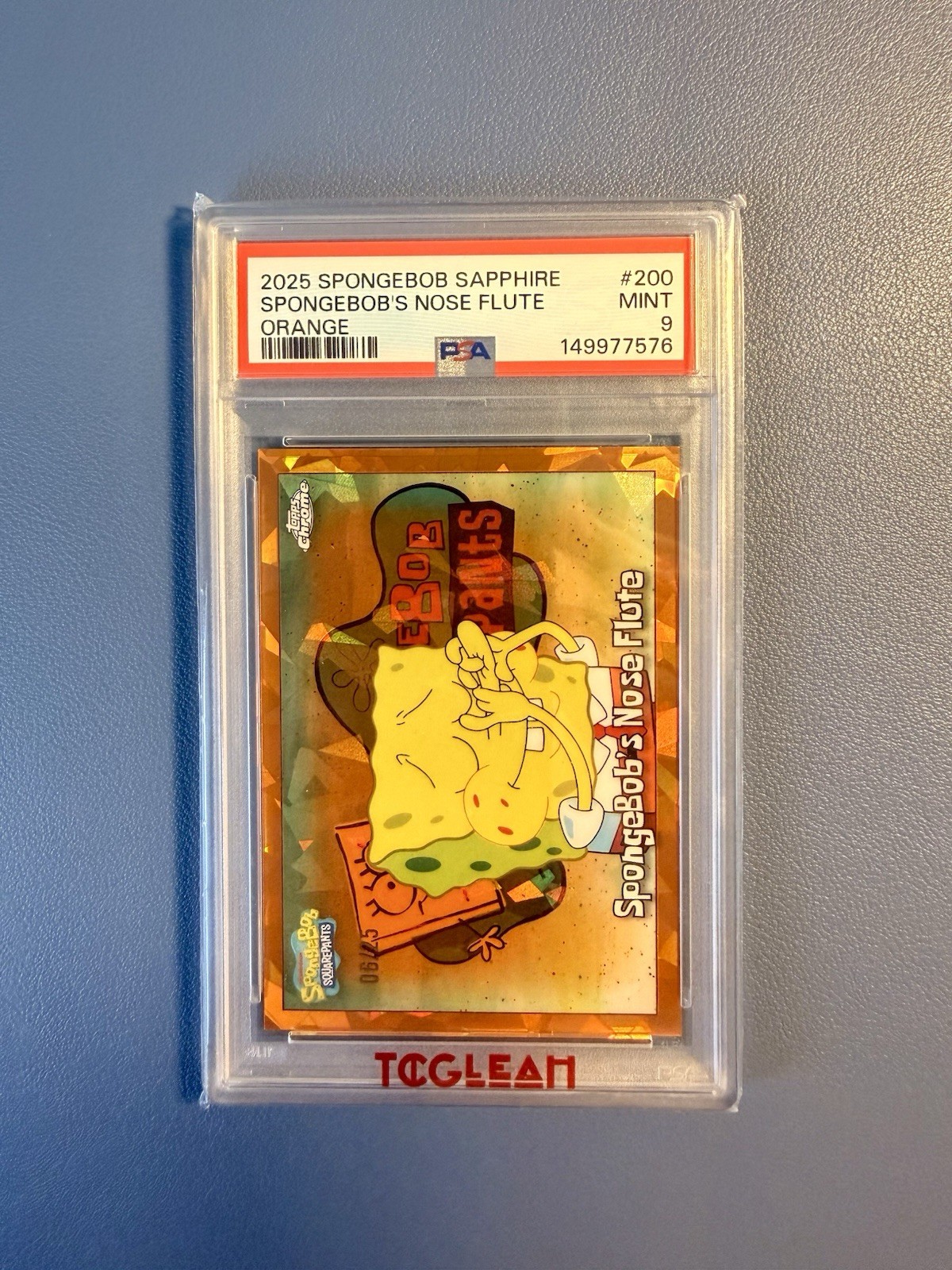 Topps 2025 SpongeBob Sapphire #200 SpongeBob's Nose Flute Orange PSA 9