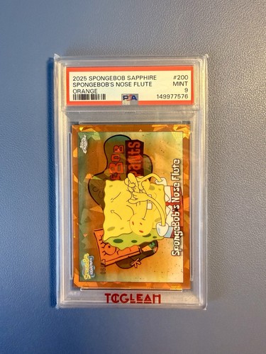 Topps 2025 SpongeBob Sapphire #200 SpongeBob's Nose Flute Orange PSA 9