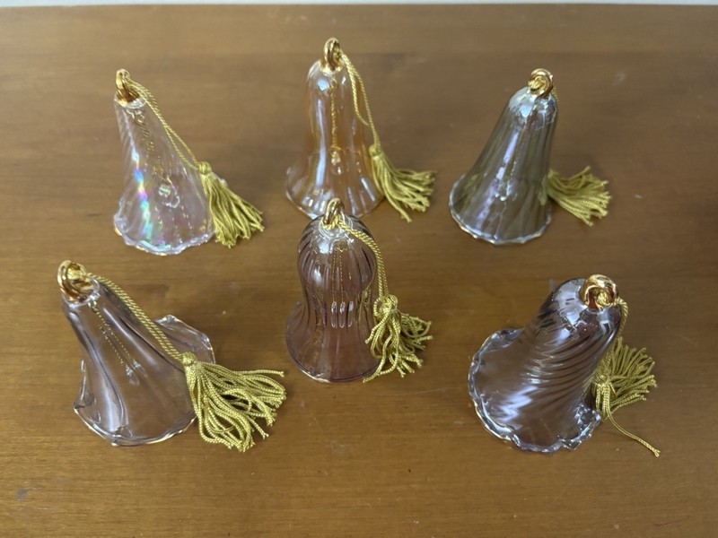 6 Lenox Crystal Glass Bells With Tassel Christmas Tree Ornaments In Original Box