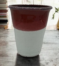 Studio Art Pottery Crock Utensil Holder Vase Pot Cranberry Red Glazed Signed