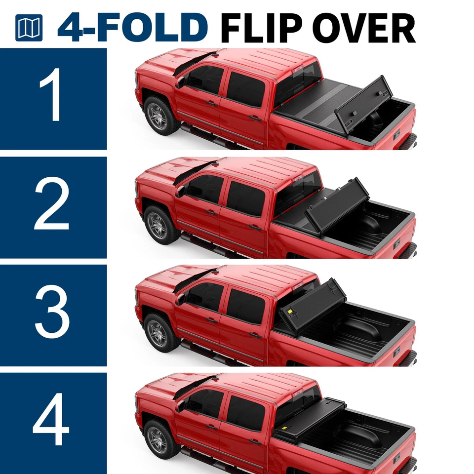 6.5/6.6FT 4-Fold Hard Solid Truck Bed FRP Tonneau Cover For 2004-2014 Ford F-150 - Image 3 of 4