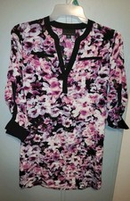 Attention Womens dress floral multicolor Long Sleeve XS Sheath Knee Length Vneck