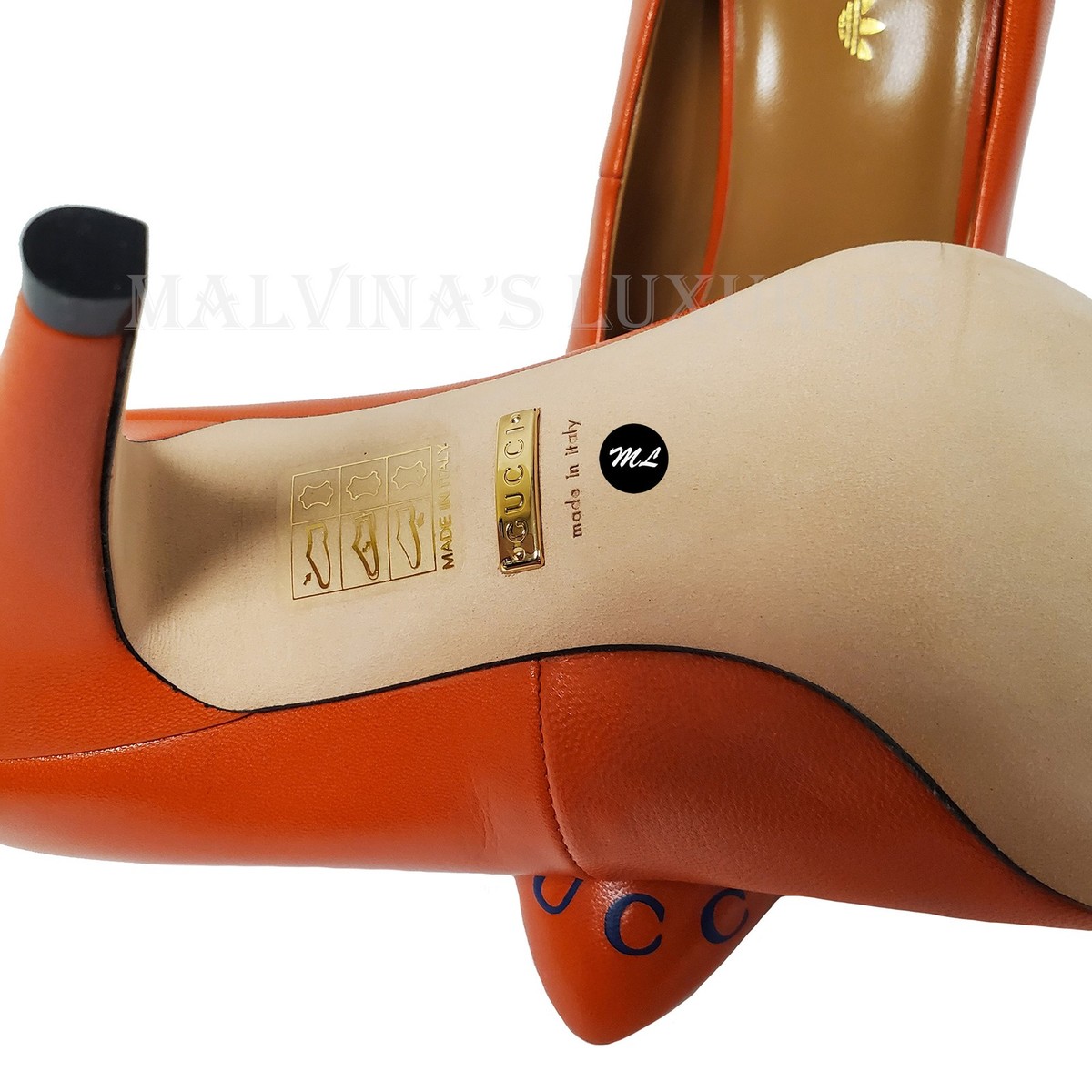 GUCCI オレンジ スタッズ付き ハイヒール 38 GUCCI SHOES ADIDAS X TREFOIL ORANGE LEATHER PUMPS w LOGO