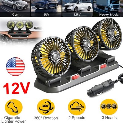 12V Car Tri Head Cooling Fan 360° Rotatable Portable Auto Truck Air Cooler Fan