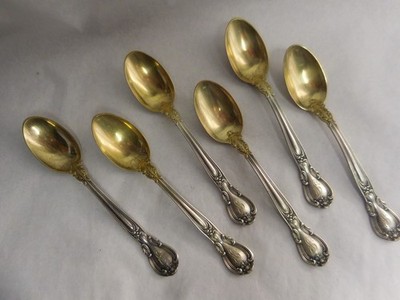 GORHAM CHANTILLY SET 6 STERLING SILVER DEMITASSE SPOONS 4 1/8'' OLD MARKS MONO S