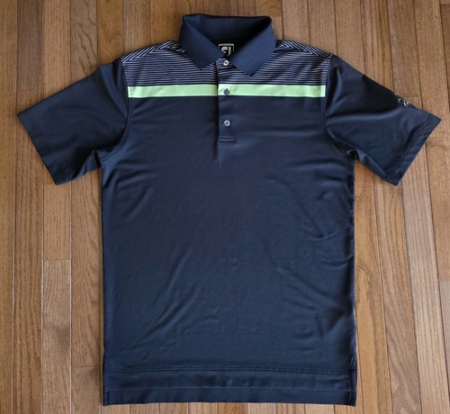 Polo da golf Footjoy FJ Athletic Fit blu navy verde righe elasticizzata uomo taglia M