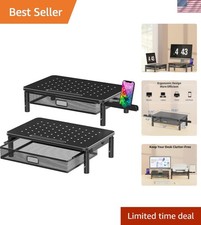 2 Pack Monitor Stand Riser with Metal Drawer, 3 Height Adjustable Monitor Ris...