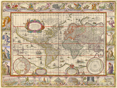 World Map America Vintage Historic 18x24 classic Art Decor 1499 Reproduction
