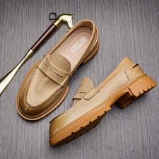 British Men's Casual Shoes Loafers Slip On Creepers Shoes Genuine Leather Shoes