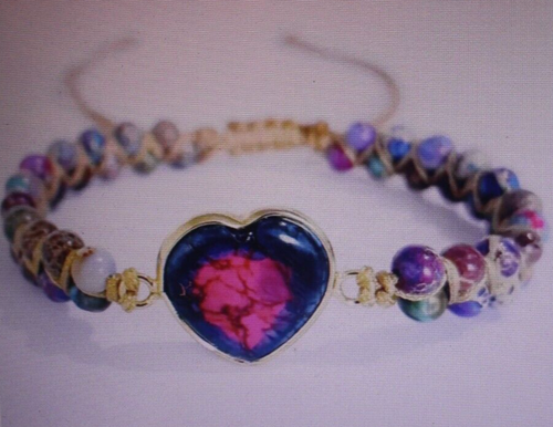 Natural Jasper Stone HeartHeart Bracelet String Braided Macrame Wrap Bracelet - Picture 3 of 3