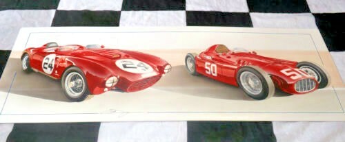 1954 LANCIA D50 ALBERTO ASCARI & LANCIA D24 TARGA FLORIO PRINT ART - Picture 1 of 2