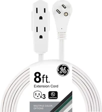 3-Outlet Flat Extension Cord 8 Ft Grounded Extension Cord with Multiple Outlets