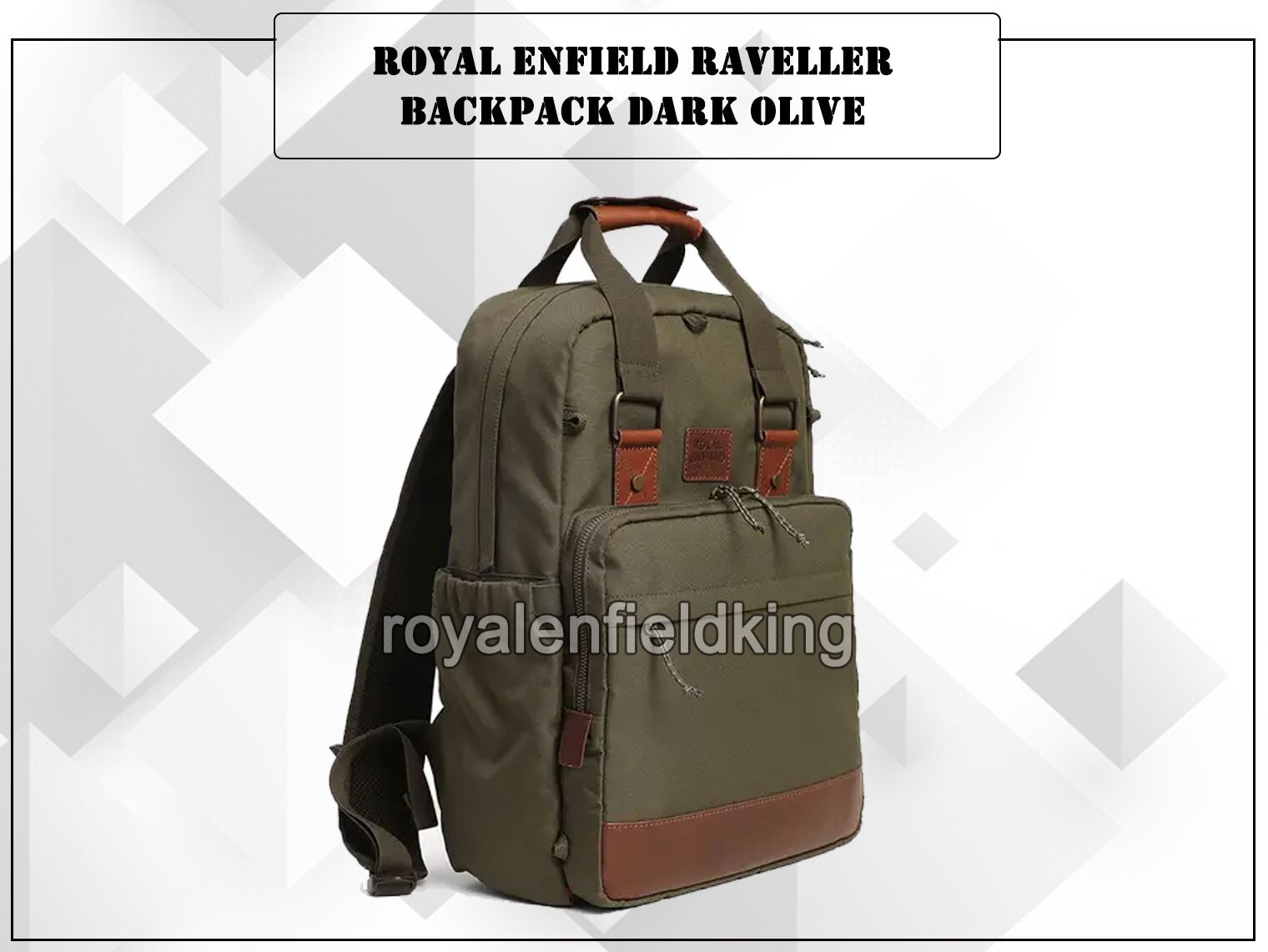 Mochila Genuine Royal Enfield "Raveller", Verde Oliva Oscuro Y Marrón
