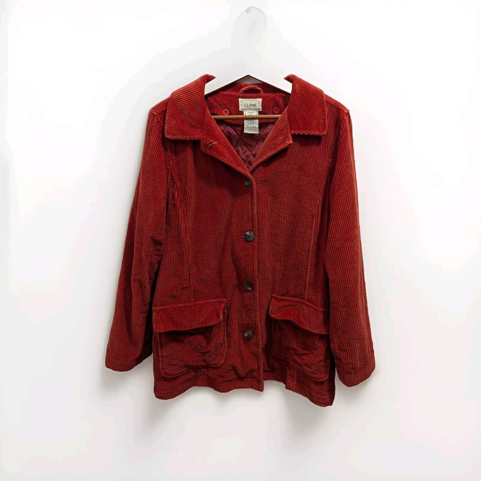 Vintage L.L. Bean Orange Corduroy Jacket Button Front Quilted Lining Women's M