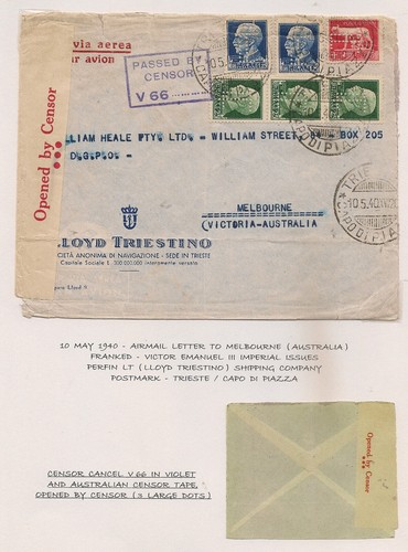 Italy 1940 Perfin WWII Censor Cover to Australia - Picture 2 of 4