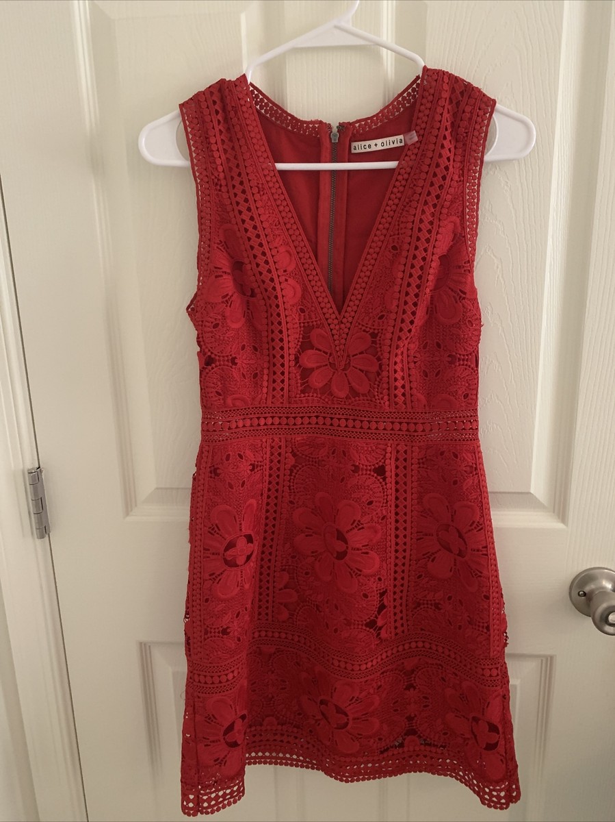 Alice and Olivia Red Lace Dress Size 0 75% off | eBay