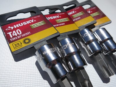 New!  Lot of 4 Husky Torx Bit Socket 3/8'' Drive / T55 / T50 / T45 / T40