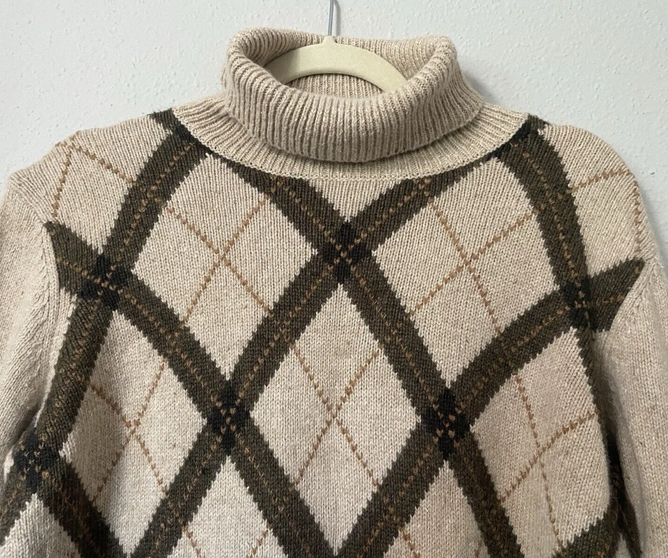Suéter Evan Picone Vintage Años 90 Mujer Medio Beige Argyle Mezcla Angora Tejido Top Foto 2 de 4