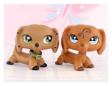 2pcs Pet Shop LPS Dachshund 640 Tatoo Stripe Blue Eyes & Monopolizes Green Eyes