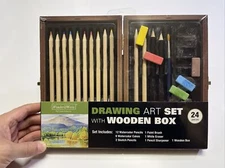 Drawing Art Set w/ Wooden Box - 24 Pcs