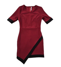 Sheinside Maroon & Black Bodycon Faux Wrap Dress Women's Medium Stretch EUC
