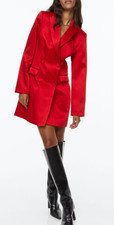 H&m Red Jacket Long Blazer Dress Satin Blogger Favorite Double Breasted Sold Out