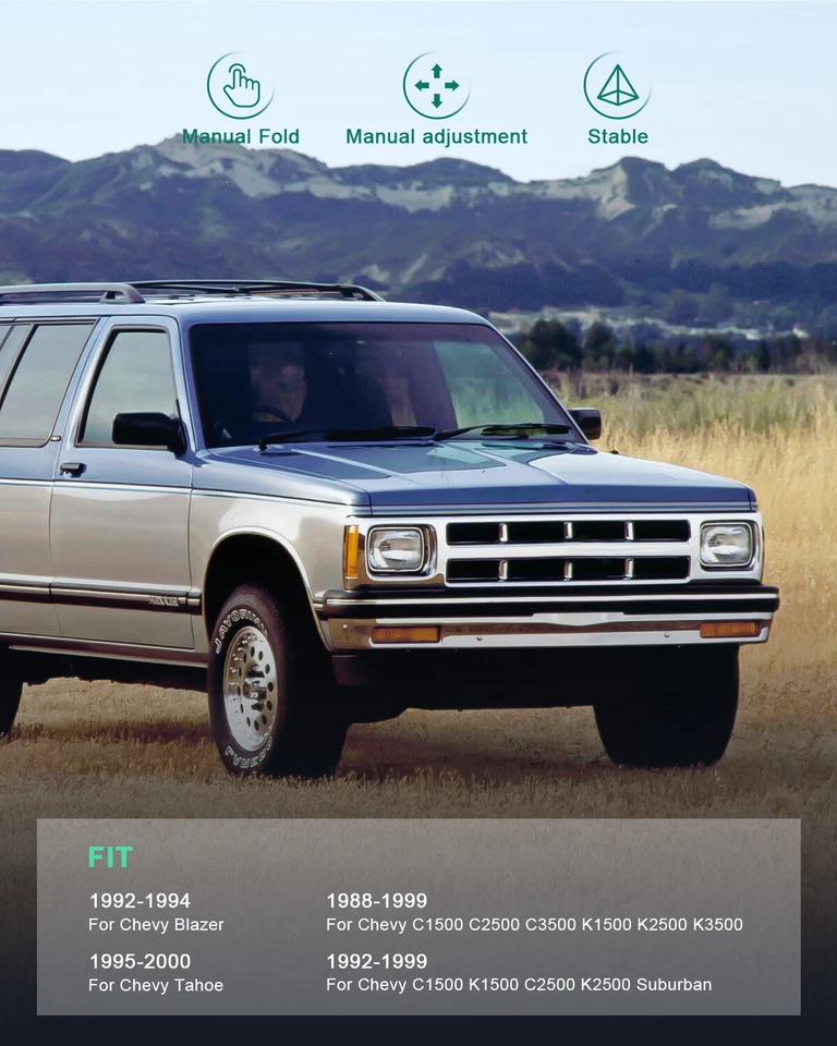 Espejos retrovisores plegables manuales 2 piezas para Chevrolet 1500 2500 3500 Silverado 1988-2000 Foto 2 de 4