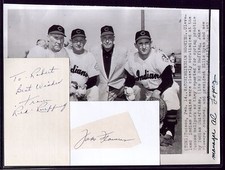 VTG 1951 CLEVELAND INDIANS PRESS PHOTO w'SIGNED RED RUFFING & JAKE FLOWERS CARDS
