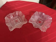 Vintage 1960's Clear Hazel Atlas Diamond Pattern  Candy Dish (set Of 2)