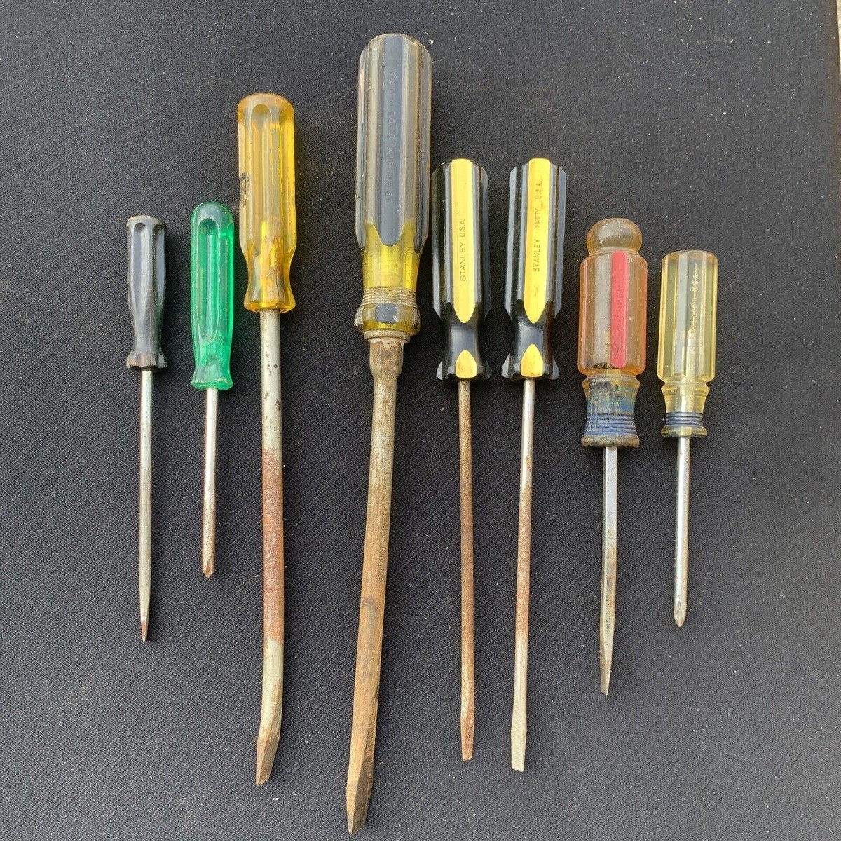 8 Vintage STANLEY & PHILLIPS Screwdriver SET OF 8 - 6”-13” - Made