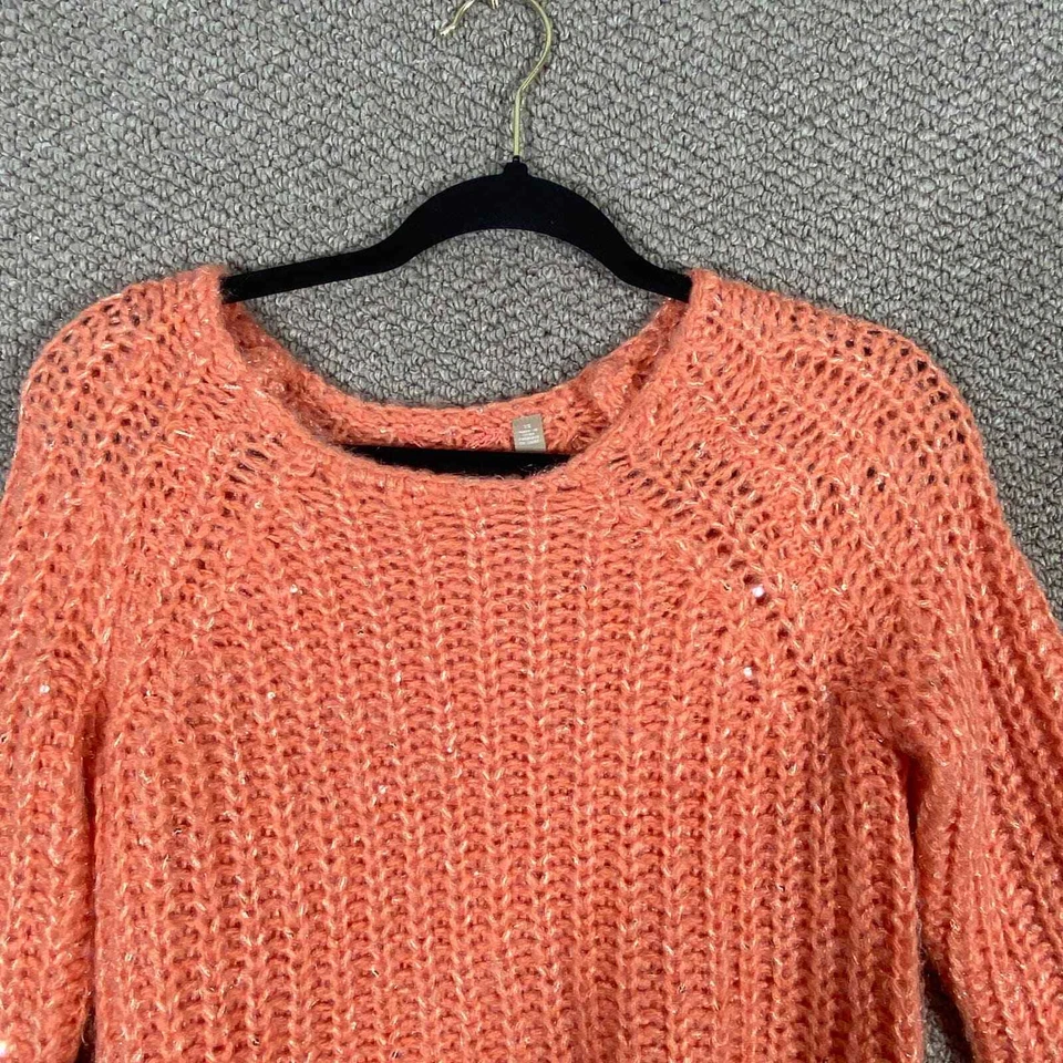 Suéter feminino Anthropologie de malha com nós ponto solar XS coral aberto lantejoulas de malha - Imagem 2 de 4