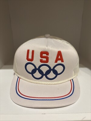 Vtg 1984 OFFICIAL US Olympic Games 5 Panel Trucker's Hat Snapback - drew pearson