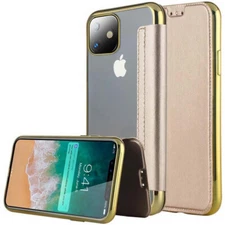 For iPhone 16 15 14 13 12 11 Pro Max 8 Leather Flip Cover Plating Back Slim Case
