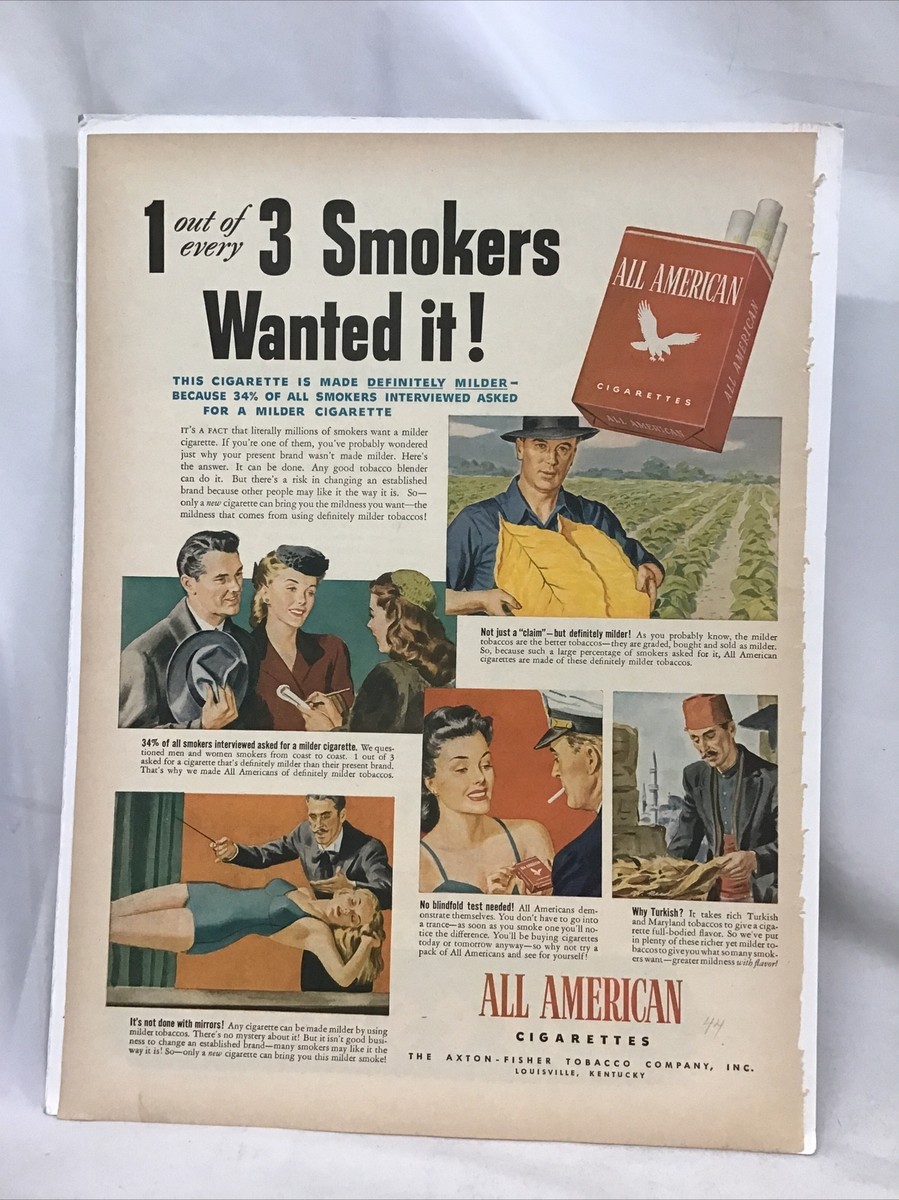 Vintage 1940s All American Cigarettes Tobacco Smoking Ephemera Print Ad