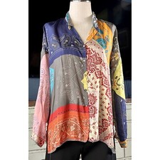 Johnny Was Adelaide Dakota 100 Silk Patchwork Shirt Blouse M