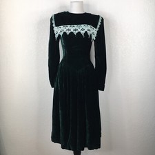 Vintage Jessica McClintok Gunne Sax Size 5 Emerald Green Velvet Dress Prairie