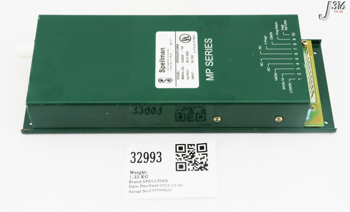 32993 SPELLMAN HIGH VOLTAGE POWER SUPPLY, MP SERIES, 20KV NEG